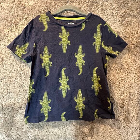 Old Navy Crocodile Alligator Print Graphic Tee T Shirt Blue Green Boys 6 7 S - Picture 1 of 5